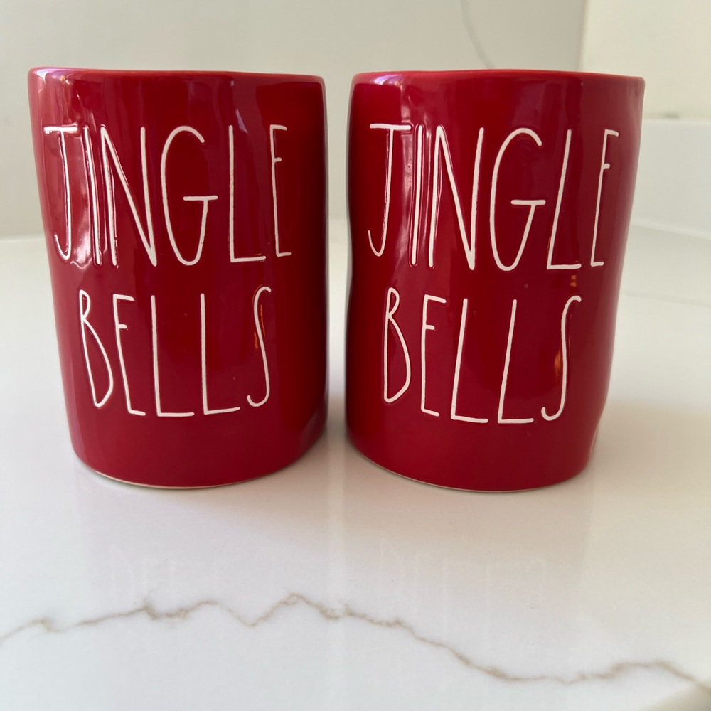 2 Rae Dunn Red Ceramic Jingle Bells Christmas Candle Pair